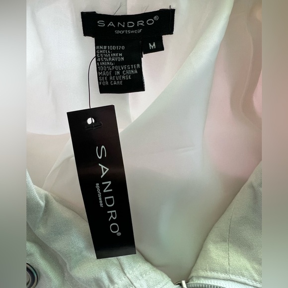 NWT Sandro 3/4 Length Sleeve Zippered Jacket with Tie Collar - Picture 5 of 7